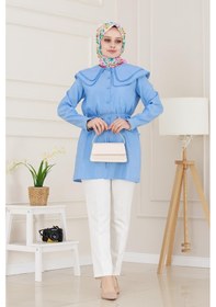 Resim Sevitli Çift Yaka Dantelli Tunik-indigo-4986 Indigo 