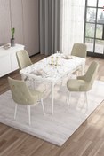 Resim Canisa Are Serisi 80x132 Mdf Açılabilir Beyaz Mermer Desen Masa Ve 4 Krem Sandalye 