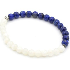 Resim Hakiki Doğal Lapis Lazuli ve Ay Taşi Bileklik Doğal Taş Gri 