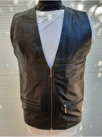 Resim ArdaStilDeri Hakiki Deri Moto Tarz Deri Yelek Fermuarlı 