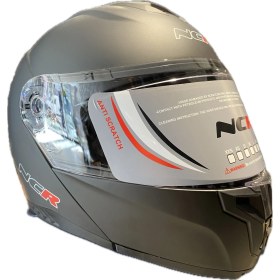 Resim Motorsiklet Kask Crn Mat Siyah-Gri Çene Açılır-Tam Kask Vizörlü ve Intercom Takma Yuvalı 
