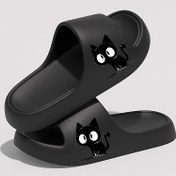Resim Kadınların Karikatür Kedi Tasarımı ile Rahat Kayma EVA Sandaletleri - Tüm Mevsimler İçin Rahat Ev ve Banyo Terlikleri, Makine Yıkanabilir, Beyaz Siyah Kedi Baskılı, Banyo Terlikleri | Karikatür Kedi Tasarımı | Evasandals, Kedi Sevgisi Hediyeleri 