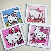 Resim 1 adet 5D Sevimli Kedi DIY Elmas Sanat Boyama Seti Çerçeveli - Tam Delik Elmas Taş El Sanatları, Yuvarlak Akrilik Elmaslar, Sevimli Karikatür Temalı Ev Duvar Dekoru, Başlangıçlar İçin İdeal, Elmas Sanat Setleri 