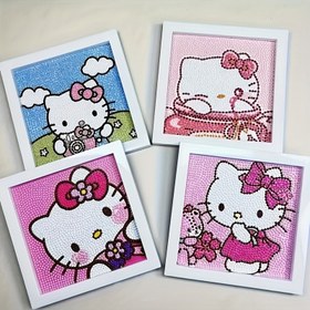 Resim 1 adet 5D Sevimli Kedi DIY Elmas Sanat Boyama Seti Çerçeveli - Tam Delik Elmas Taş El Sanatları, Yuvarlak Akrilik Elmaslar, Sevimli Karikatür Temalı Ev Duvar Dekoru, Başlangıçlar İçin İdeal, Elmas Sanat Setleri 