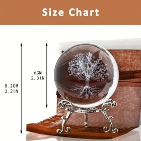 Resim Keyfim Shop 3D Cam Küre 6 cm Yaşam Ağacı Tasarımlı Dekoratif Metal Ayaklı Aydınlatma 