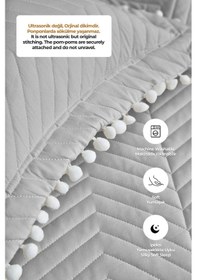 Resim Evlen Home Ollie %100 Pamuk Yatak Örtüsü Pike Takımı Çift Kişilik Ponponlu Kapitone Günlük Gri 