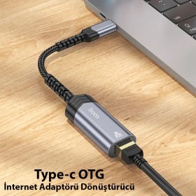 Resim Hoco UA26 Type-C Otg RJ45 Internet Adaptörü Dönüştürücü 1000 Mbps 