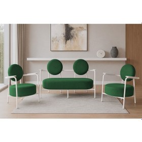 Resim Azra Mobilya Venüs Koltuk Takımı Beyaz Dekoratif Modern Koltuk Seti Ofis Ve Ev Kullanımı Soft Kumaş Yeşil Yeşil 