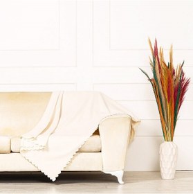 Resim Kırık BeyazDokuma Kadife Şönil Düz Kumaş Çift Taraflı Koltuk Şalı 