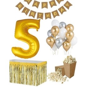 Resim 5 Yaş Kraft Gold Balon Rakam Folyo Banner Mısır Kutusu Masa Ete 