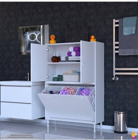 Resim Eliusta Miretta Üst Bölme Kapaklı Altı Kirli Sepetli Dolap 90 Cm Genişlik Beyaz 90x138x32,5 Cm Dolap Beyaz 