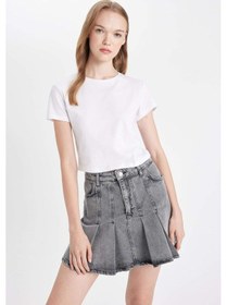Resim Defacto Fashion Fit Pileli Cepli Mini Jean Etek D5198AX24AUNM40 Siyah 