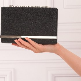 Resim ROZA CANTA Siyah SimliKum Kadın Abiye Portföy Çanta 