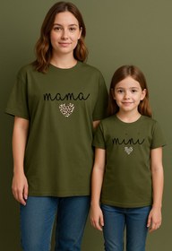 Resim SVART WEAR MAMA MINI Leopar Anne Kız Kombin Tişört Takımı T-Shirt Twin Anne Kız Çocuk Oversize (TEKLİ FİYAT) 