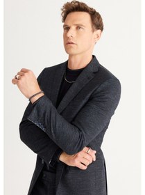 Resim AC&Co / Altınyıldız Classics Erkek Lacı Slim Fit Dar Kesim Mono Yaka Yünlü Desenli Takım Elbise Lacı 