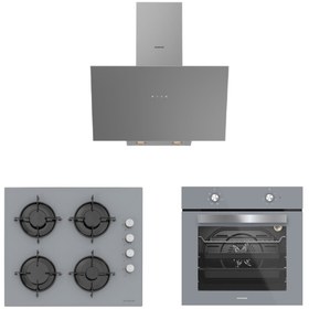 Resim Silverline 3'lü Gri Cam Ankastre Set (3481 Flam 60 - CS5349S01 - BO6501S01) 