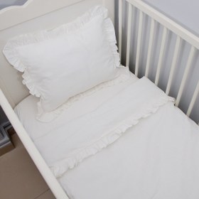 Resim Ekru Fırfırlı Nevresim Seti - Bebek 