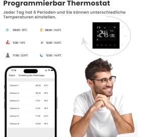 Resim Oxa Avatto Elektrikli Yerden Isıtma Için Akıllı Wifi Termostatı, Programlanabilir Oda Termostatı, Yerden Isıtma Sistemi, Alexa, Google Home Sesli Kontrol ve Smart Life Uygulamasıyla Uyumlu, 2.4 Gh-Wlan 