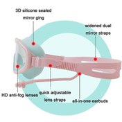 Resim Dm Yapışkan Kulak Tıkaçlı Çocuk Buğu Önleyici Büyük Çerçeve Yüzme Gözlüğü Gül Kırmızı Çok Renkli 