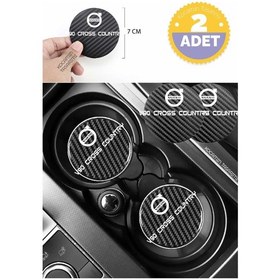 Resim Volvo V90 Cross Country Karbon Bardak Altlığı Volvo V90 Cross Country Yazılı Spor Ve Şık 2 Adet 7 Cm Tasarım 2 Adet 