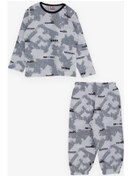 Resim Erkek Bebek Pijama Takımı Yazı Desenli Gri Soft 