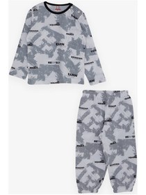 Resim Erkek Bebek Pijama Takımı Yazı Desenli Gri Soft 