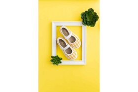 Resim Bebbini Berry-Sarı Keten Kareli Kız Çocuk Babet 