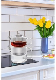 Resim Tobby Borosilikat Şeffaf Cam Çaydanlık 1.1l+1.75l 