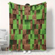 Resim 1 Adet Geometrik Pixel Art Flanel Battaniye - Ofis, Kamp ve Seyahat için Yumuşak Sıcak Her Mevsim Çok Amaçlı Kullanım - Yeşil & Kahverengi Retro Video Oyunu İlhamlı Tasarım - Baba, Anne, Arkadaşlar, Kardeşler İçin Mükemmel Hediye, Rahat Sıcaklık 