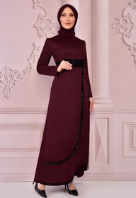 Resim ModaMerve Pullu Elbise Bordo Asm2545 