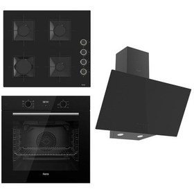 Resim Ferre QBL63CS - SS205 - D077 Flowart Serisi Siyah Ankastre Set 