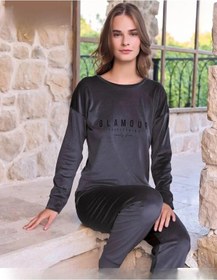 Resim Pijamoni Kadın Kışlık Bisiklet Yaka Likralı Soft Kadife Pijama Takımı 4200/12 - 1 Adet 001 