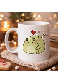 Resim Model 41 Be Mine Tasarımlı Sevimli Kurbağa Desenli Porselen Kupa Aşk Temalı Özel Tasarım Kahve Kupası Renkli 