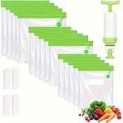 Resim 20 Adet Yüksek Kaliteli Yeniden Kullanılabilir Sous Vide Torbaları, El Pompası & 4 Mühürleme Klipsi ile - Yeşil, 3 Boyut, Gıda Güvenli Plastik - Uzun Süreli Gıda Saklama & Daha Sağlıklı Pişirme için Mükemmel, Yeniden Kullanılabilir Gıda Saklama Torbaları 