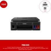 Resim Canon Pixma G3410 Wi-Fi + Tarayıcı + Fotokopi Renkli Çok Fonksiyonlu Tanklı Yazıcı 