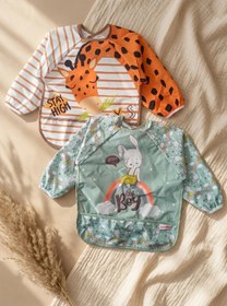 Resim Babydonat Çocuk Uzun Kollu Sıvı Geçirmez Leke Tutmaz Mama Ve Etkinlik Önlüğü 6-24 Ay- 2'li Set Zürafa & Tavşan 