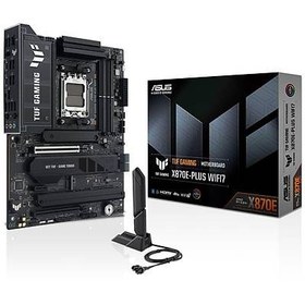 Resim ASUS TUF GAMING X870E-PLUS WIFI7 AMD X870 AM5 DDR5 8000 HDMI 2xUSB4 4x M2 USB3.2 WiFi 7 + BT AURA RGB 2.5Gbit LAN ATX 16+2+1+1 Güç Aşamaları, Çift USB4, Gelişmiş AI Bilgisayarları için Hazır 