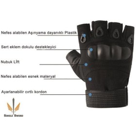 Resim SİNGLE SWORD Siyah M Yarım taktik eldivenler Airsoft spor atış av eldivenleri 