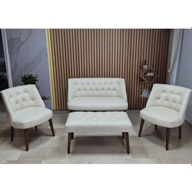 Resim Azra Mobilya Deri Çay Seti Koltuk Takımı+puf Oturma Grubu Cafe Mobilya Ofis-büro Mobilya Balkon Mobilya Krem 