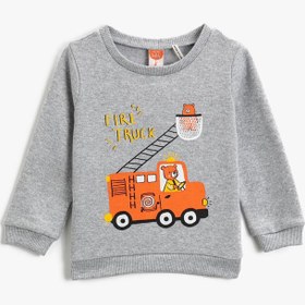 Resim Erkek Bebek Bisiklet Yaka Baskılı Uzun Kollu Sweatshirt 