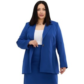 Resim Disentis Modest Büyük Beden Tek Düğmeli Ceket Etek Saks Mavi İkili Takım Saks Mavisi 
