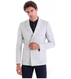 Resim Hatemoğlu Gri Slim Fit Düz Sivri Yaka Kruvaze Casual Ceket Gri 