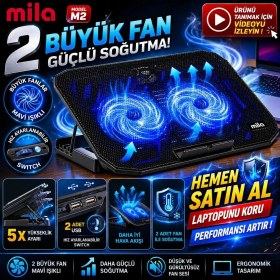 Resim Classone Mila Serisi - M2 - 13-17 inch - Mavi Led,2 Fan,2 USB Gaming Notebook Soğutucu Standı 
