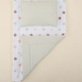 Resim Alt Açma Matı ve Yastık - Çift Taraflı - Mint Muslin - Puantiye 