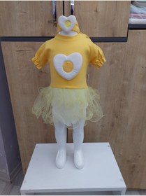Resim İSSE TEKSTİL Bebek Kız Çocuk Elbise Kalpli Yumurta Figürlü Çıtçıtlı Tül Etekli Bandanalı 