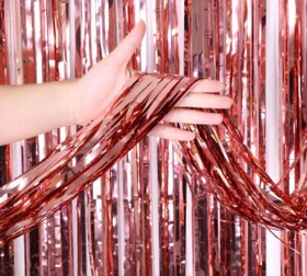Resim Rose Gold Püsküllü Kapı Perdesi - Parti, Bekarlığa Veda, Doğum Günü 1x2 M 