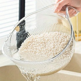 Resim 1 adet Çok Fonksiyonlu Plastik Pirinç Yıkama Kasesi, Dörtgen Yoğun Delikli, Su Süzme Sepeti, Meyve Kasesi 
