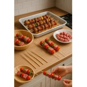 Resim Merip Plastik 100 Adet Bambu Çöp Şiş & Yanmaz Bambu Şiş & 30 cm & Airfryer Çöp Şiş 