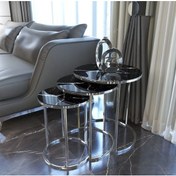 Resim Zigon sehpa,metal zigon sehpa,servis sehpası,çay zigon sehpası,3'lü zigon sehpa,kaliteli sehpa Renk MERMER DESEN 