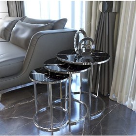 Resim Zigon sehpa,metal zigon sehpa,servis sehpası,çay zigon sehpası,3'lü zigon sehpa,kaliteli sehpa Renk MERMER DESEN 